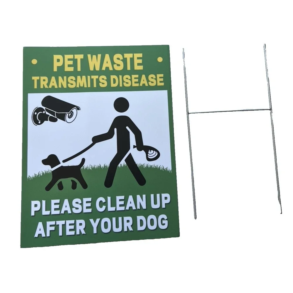 Pet Waste Yard Sign & Stake 10 x 13 Curb Animal Clean Up Poop Outdoor Supplies